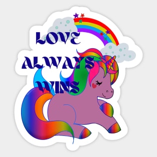 Love Always Wins Rainbow Unicorn Sticker